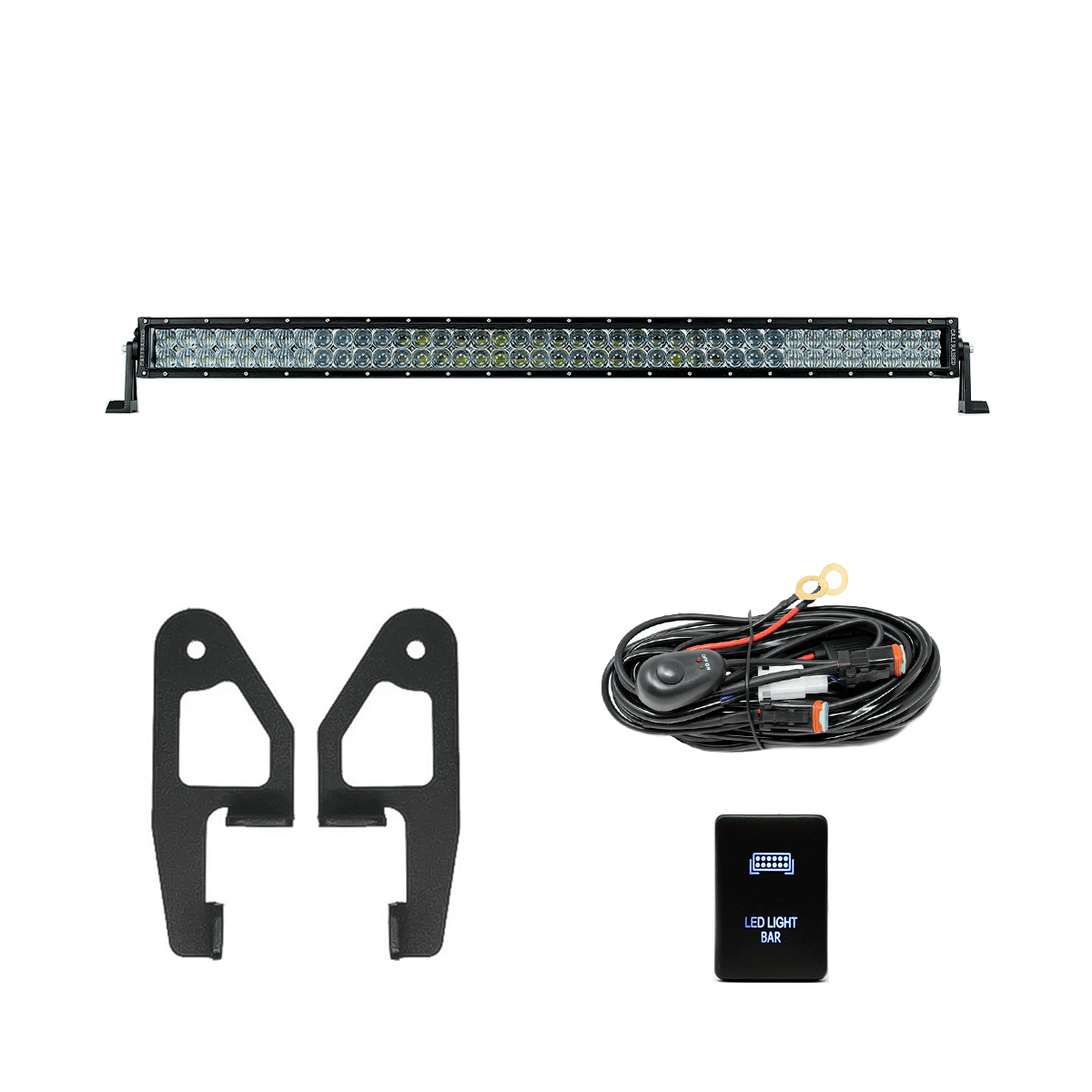 Cali Raised LED LED Light Mounts/Combos 42 in White Dual Row SPOT Beam W/ Small OEM Switch Premium Roof Rack Front Light Bar Kit for 2005-2023 Toyota Tacoma