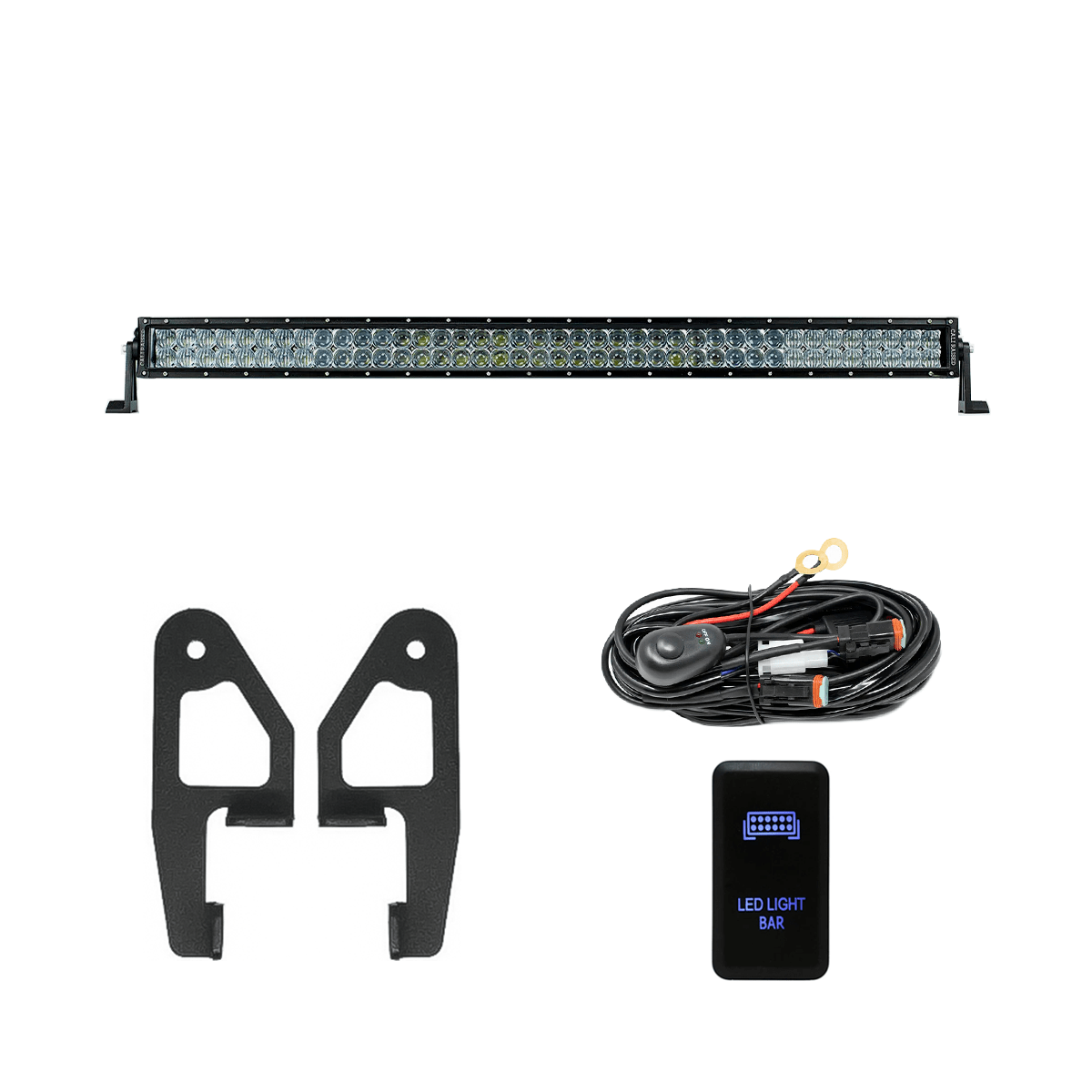 Cali Raised LED LED Light Mounts/Combos 42 in White Dual Row SPOT Beam W/ Tall OEM Switch Premium Roof Rack Front Light Bar Kit for 2005-2023 Toyota Tacoma