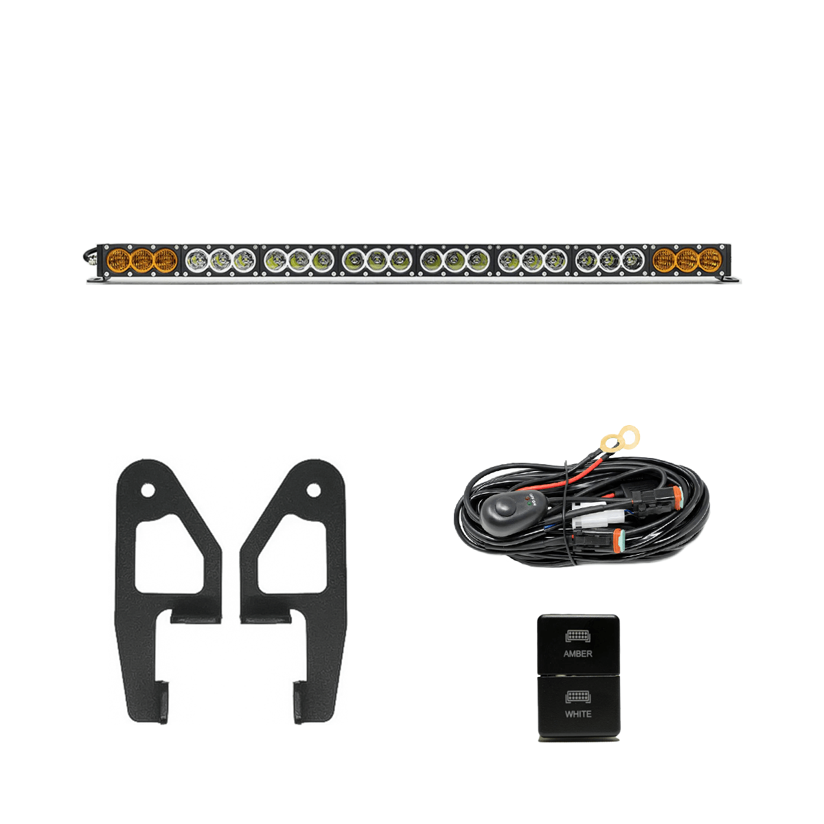 Cali Raised LED LED Light Mounts/Combos 43 in Dual Function W/ Small Dual OEM Switch Premium Roof Rack Front Light Bar Kit for 2005-2023 Toyota Tacoma