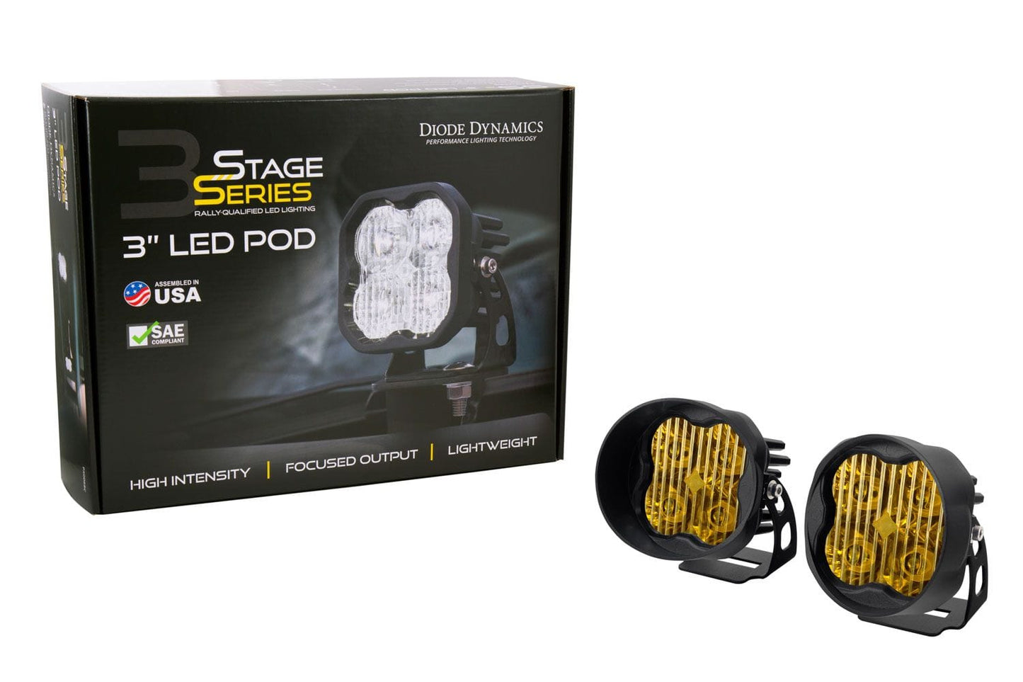 Diode Dynamics SAE Fog / N/A Stage Series 3" SAE Yellow Pro Angled LED Pod (Pair)