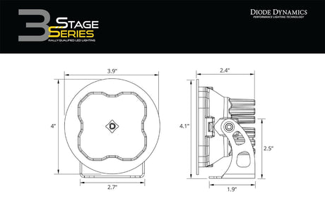 Diode Dynamics SAE Fog / None Stage Series 3" SAE Yellow Pro Round LED Pod (Pair)