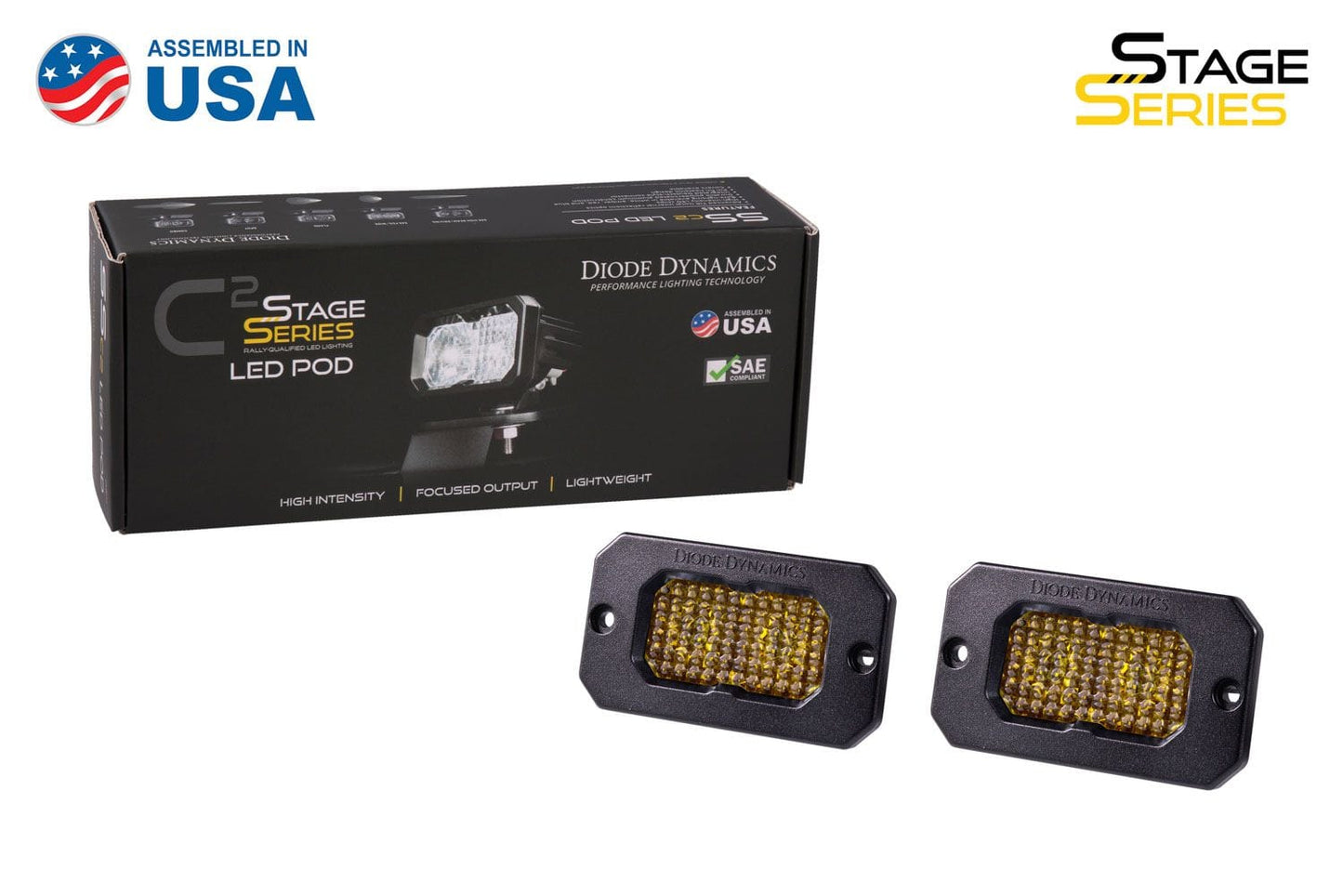 Diode Dynamics Stage Series 2" SAE Yellow Pro Flush Mount LED Pod (Pair)