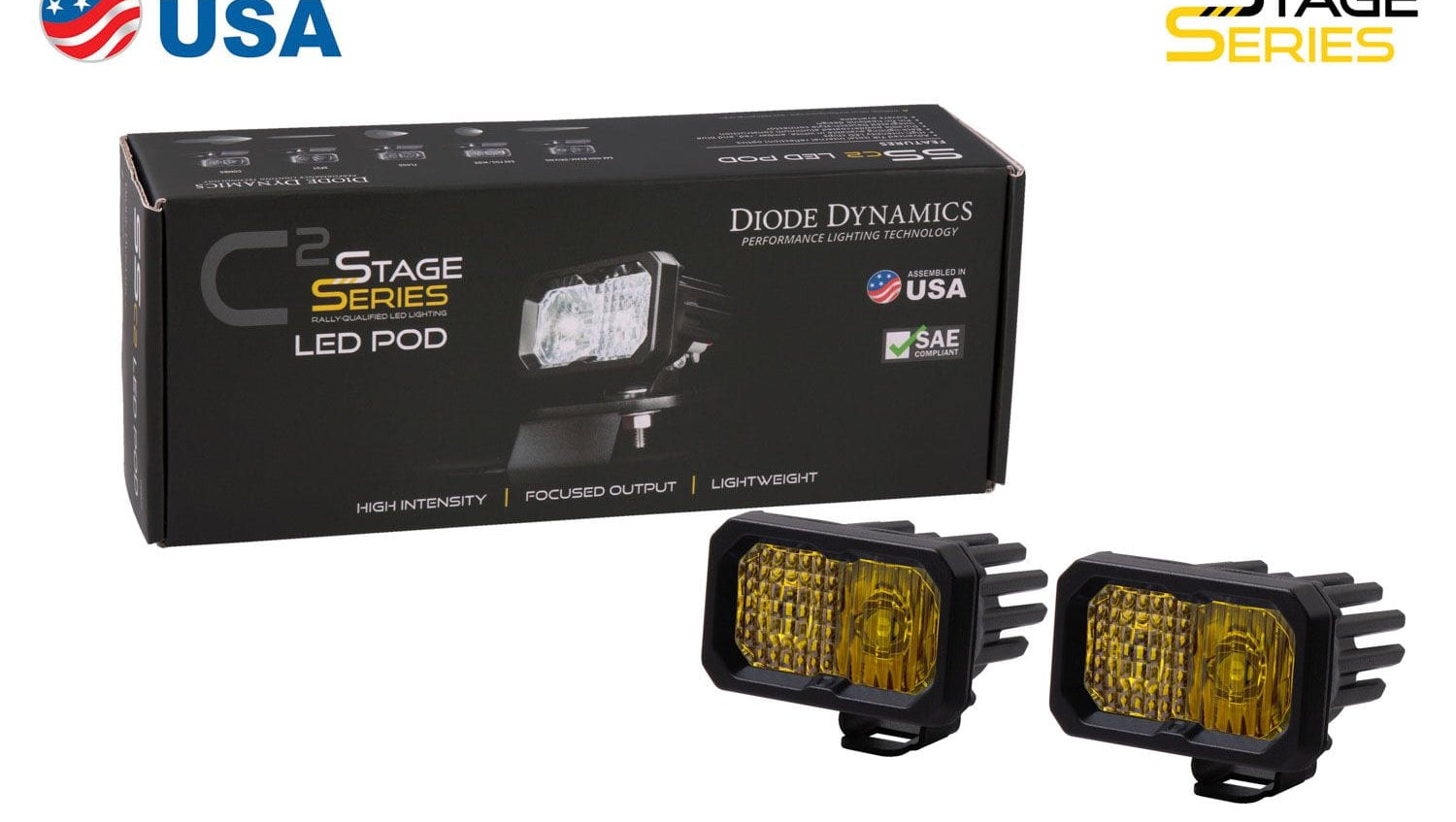 Diode Dynamics Stage Series 2" SAE Yellow Pro Standard LED Pod (Pair)