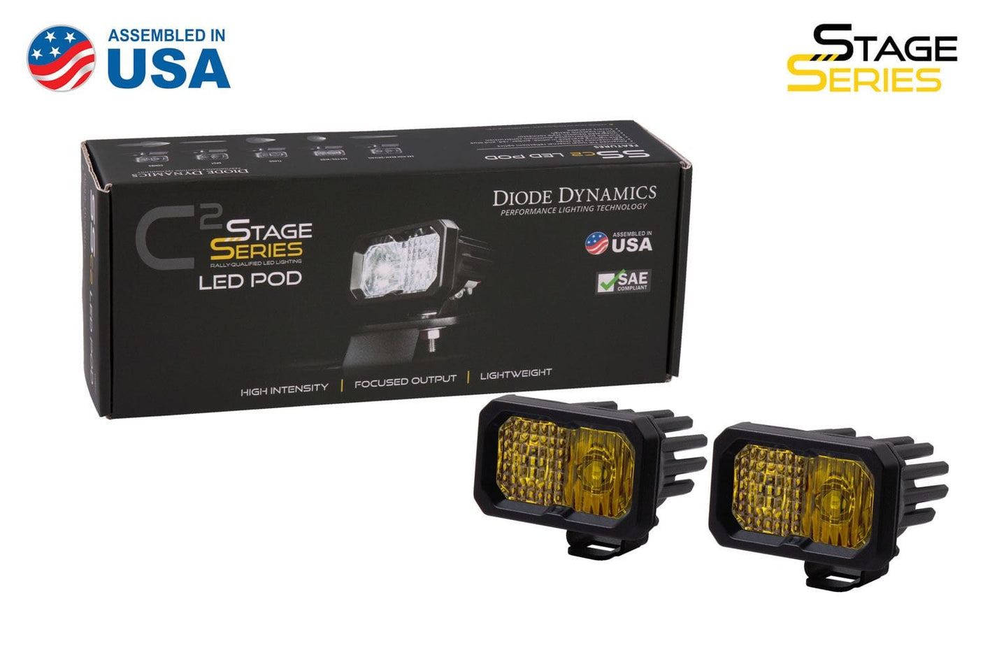 Diode Dynamics Stage Series 2" SAE Yellow Sport Standard LED Pod (Pair)