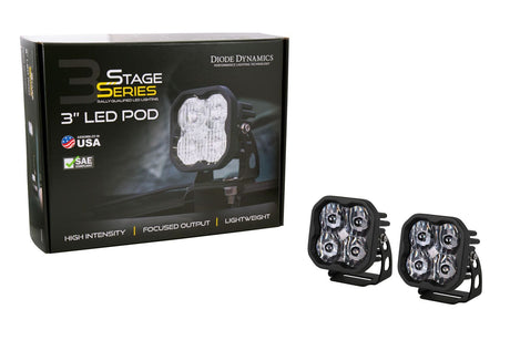 Diode Dynamics Stage Series 3" SAE/DOT White Sport LED Pod (Pair)
