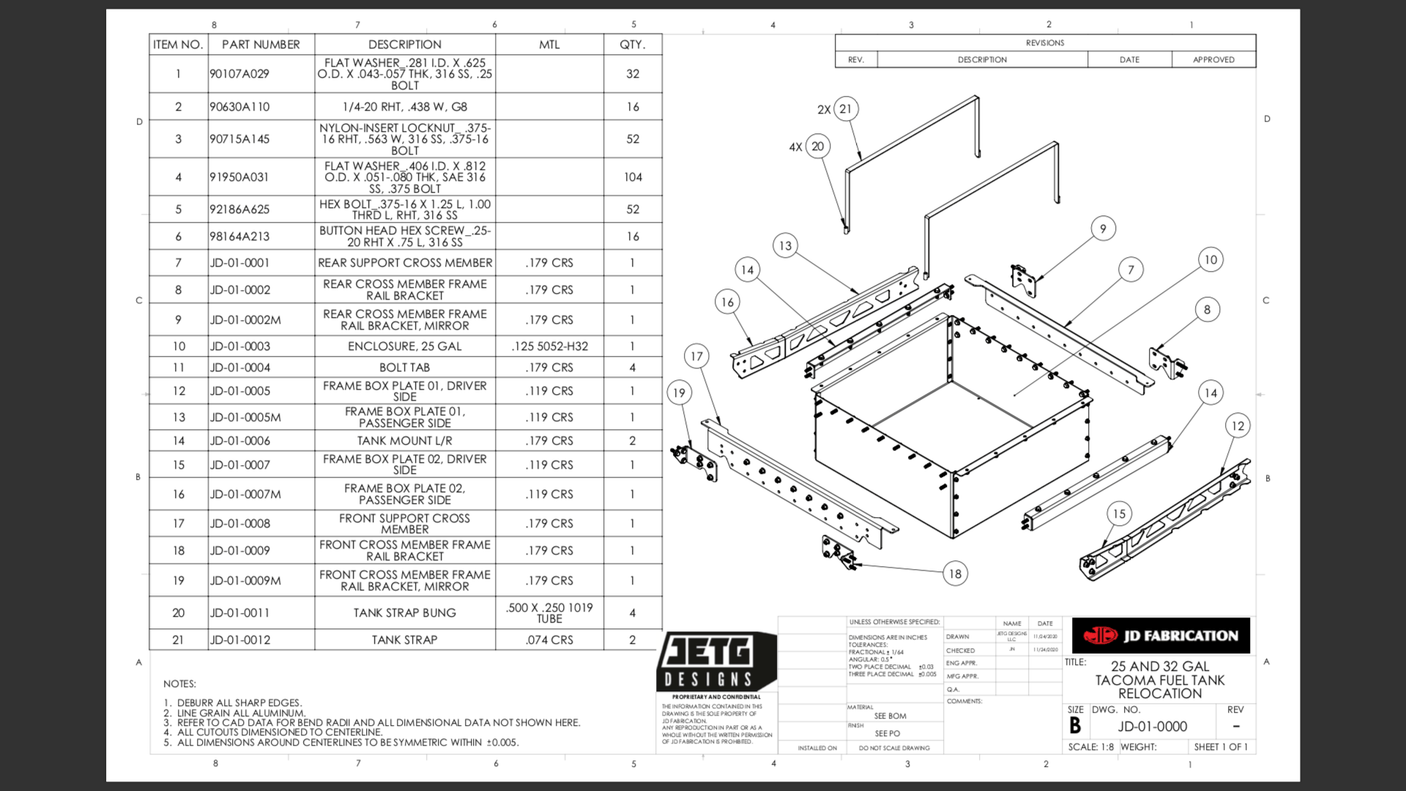 JD Fabrication tacoma rear gas tank kit