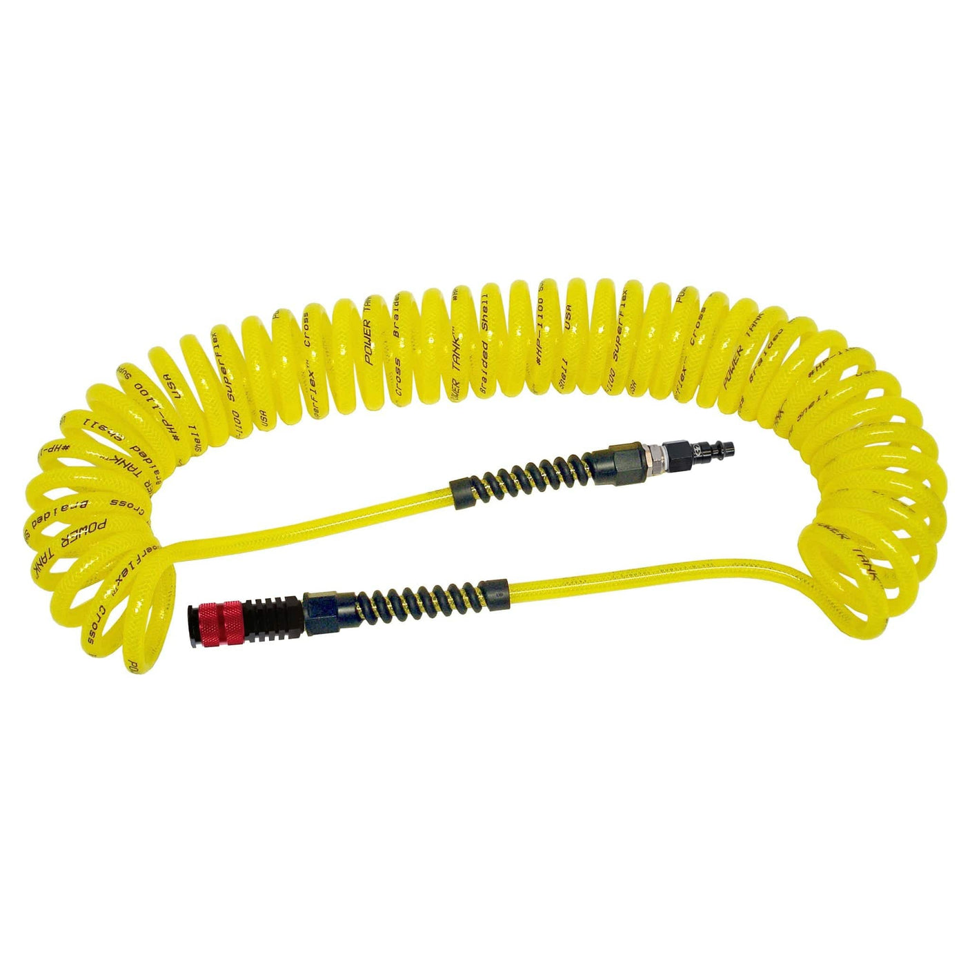 Power Tank Hose Air Hose 30 ft. Coiled 1/4" NPT Male Thread Superflex High Pressure Yellow Power Tank