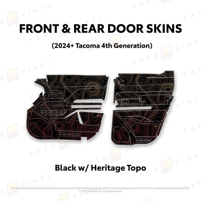 TacomaForce Front and Rear / Black w/ Heritage Topo 4th Gen Tacoma Door Skins