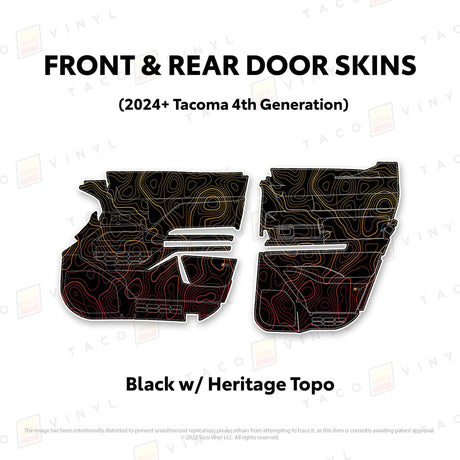 TacomaForce Front and Rear / Black w/ Heritage Topo 4th Gen Tacoma Door Skins
