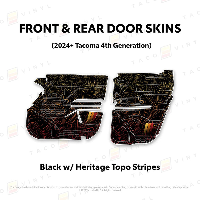 TacomaForce Front and Rear / Black w/ Heritage Topo/ Stripes 4th Gen Tacoma Door Skins