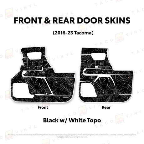 TacomaForce Front and Rear / Black w/ White Topo 2016-2023 3rd Gen Tacoma Door Skins – Ultimate Protection & Style