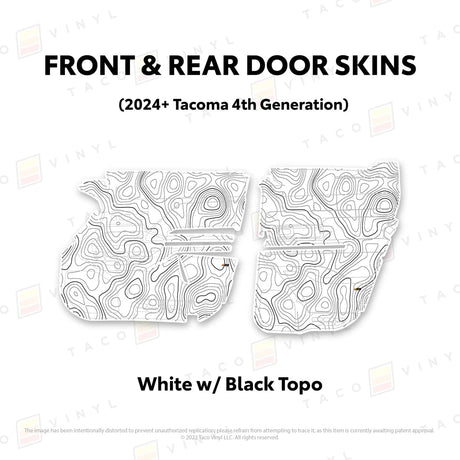 TacomaForce Front and Rear / White w/ Black topo 4th Gen Tacoma Door Skins