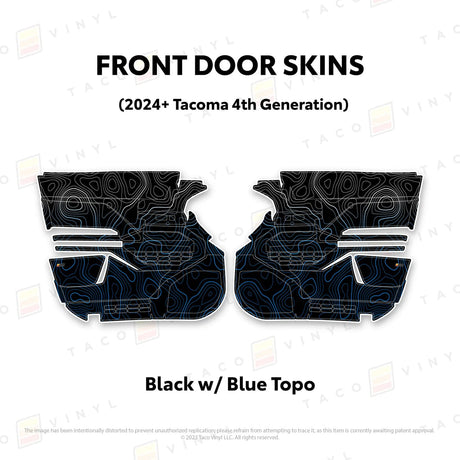 TacomaForce Front Driver/ Passenger / Black w/ Blue Scheme Topo 4th Gen Tacoma Door Skins