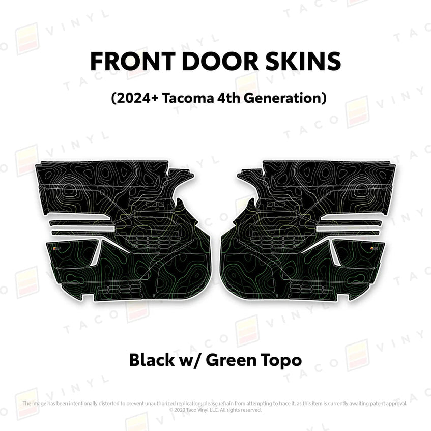 TacomaForce Front Driver/ Passenger / Black w/ Green Scheme Topo 4th Gen Tacoma Door Skins
