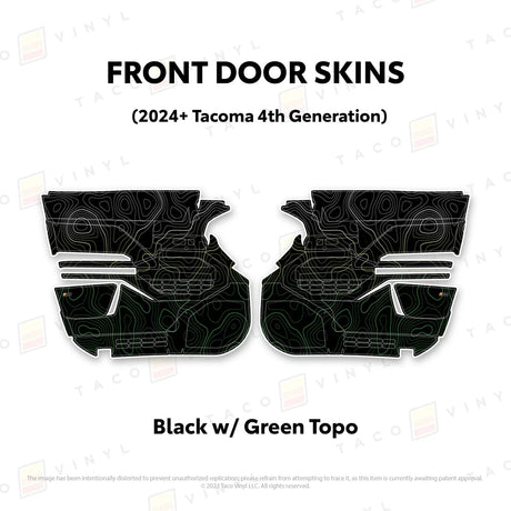 TacomaForce Front Driver/ Passenger / Black w/ Green Scheme Topo 4th Gen Tacoma Door Skins