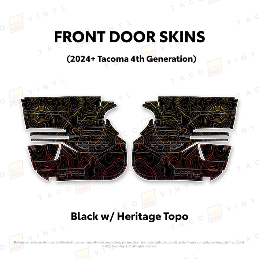 TacomaForce Front Driver/ Passenger / Black w/ Heritage Topo 4th Gen Tacoma Door Skins