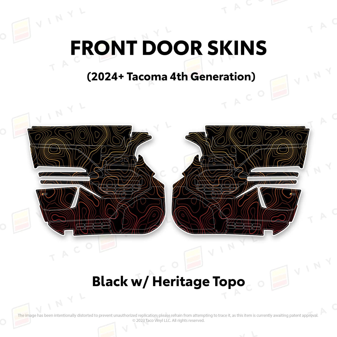 TacomaForce Front Driver/ Passenger / Black w/ Heritage Topo 4th Gen Tacoma Door Skins