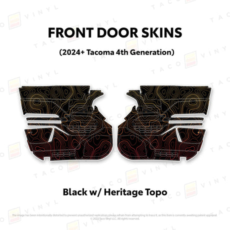 TacomaForce Front Driver/ Passenger / Black w/ Heritage Topo 4th Gen Tacoma Door Skins