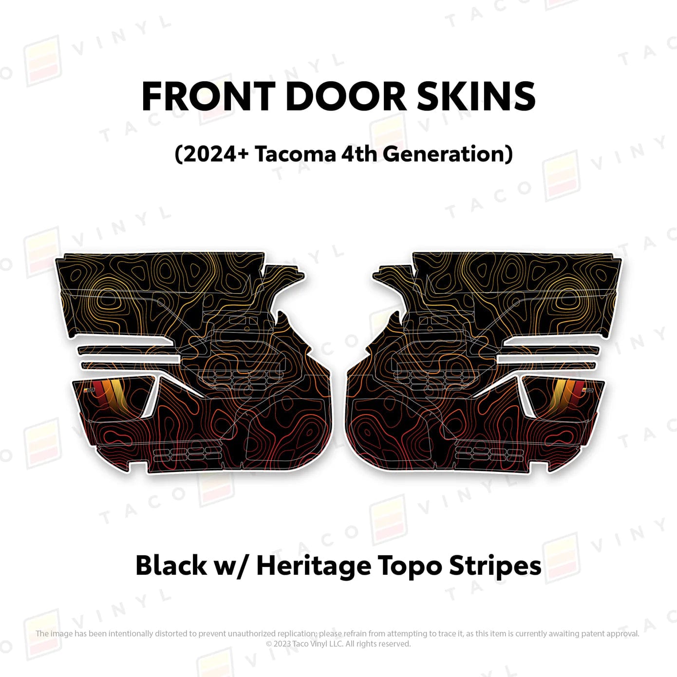 TacomaForce Front Driver/ Passenger / Black w/ Heritage Topo/ Stripes 4th Gen Tacoma Door Skins