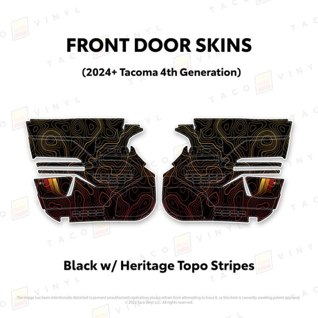 TacomaForce Front Driver/ Passenger / Black w/ Heritage Topo/ Stripes 4th Gen Tacoma Door Skins