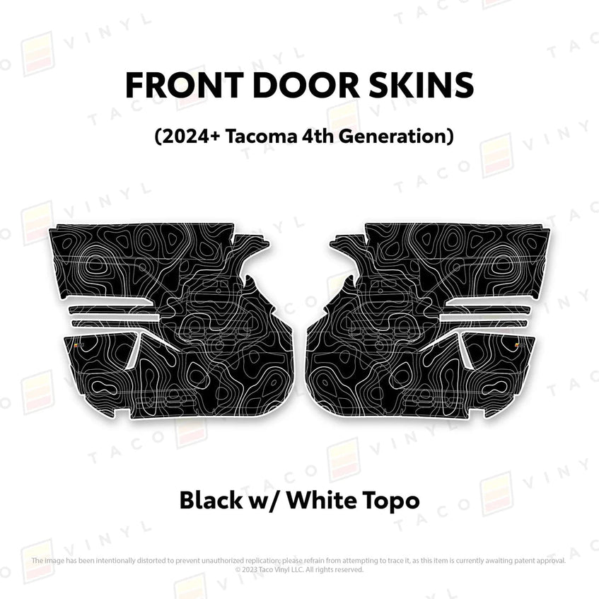 TacomaForce Front Driver/ Passenger / Black w/ White Topo 4th Gen Tacoma Door Skins