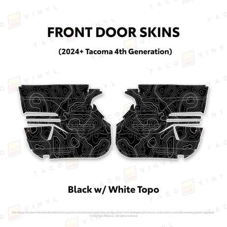 TacomaForce Front Driver/ Passenger / Black w/ White Topo 4th Gen Tacoma Door Skins