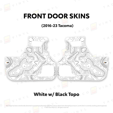 TacomaForce Front Driver/ Passenger / White w/ Black topo 2016-2023 3rd Gen Tacoma Door Skins – Ultimate Protection & Style