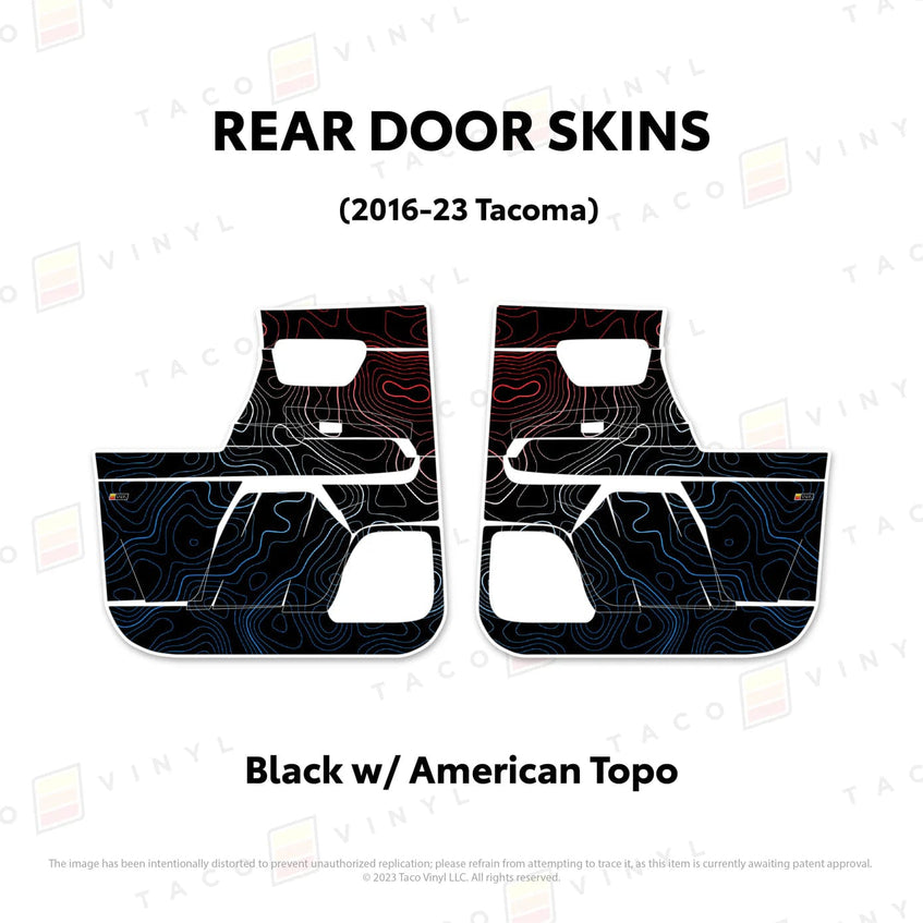TacomaForce Rear Driver/ Passenger / Black w/ American Scheme Topo 2016-2023 3rd Gen Tacoma Door Skins – Ultimate Protection & Style
