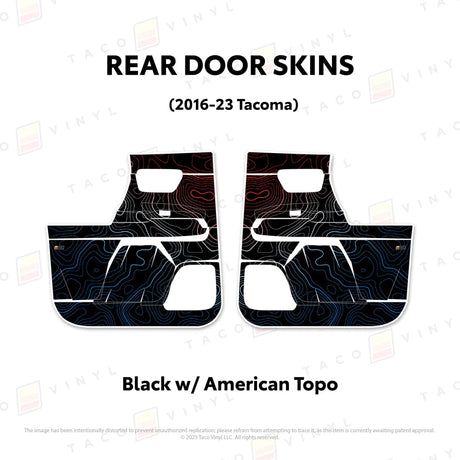 TacomaForce Rear Driver/ Passenger / Black w/ American Scheme Topo 2016-2023 3rd Gen Tacoma Door Skins – Ultimate Protection & Style