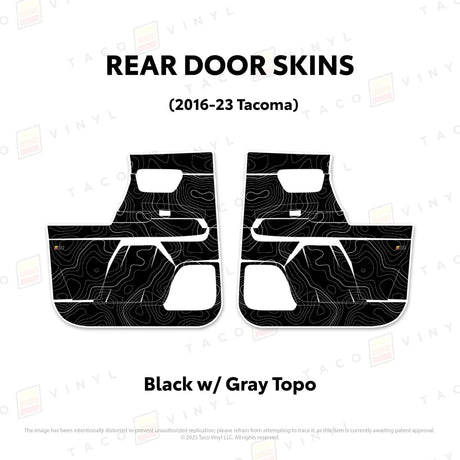 TacomaForce Rear Driver/ Passenger / Black w/ grey Scheme Topo 2016-2023 3rd Gen Tacoma Door Skins – Ultimate Protection & Style