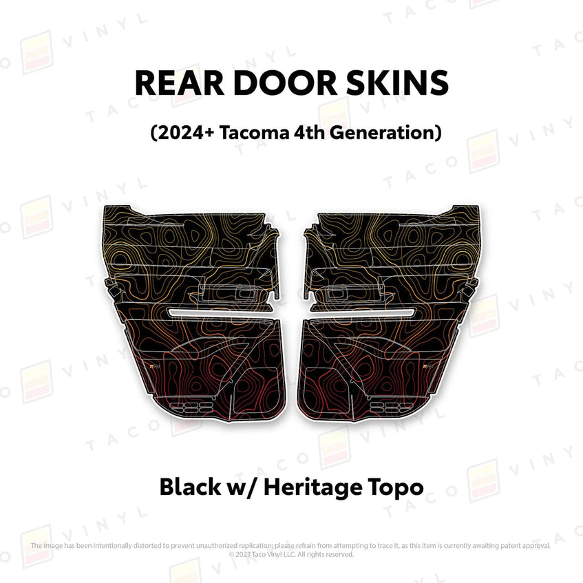 TacomaForce Rear Driver/ Passenger / Black w/ Heritage Topo 4th Gen Tacoma Door Skins
