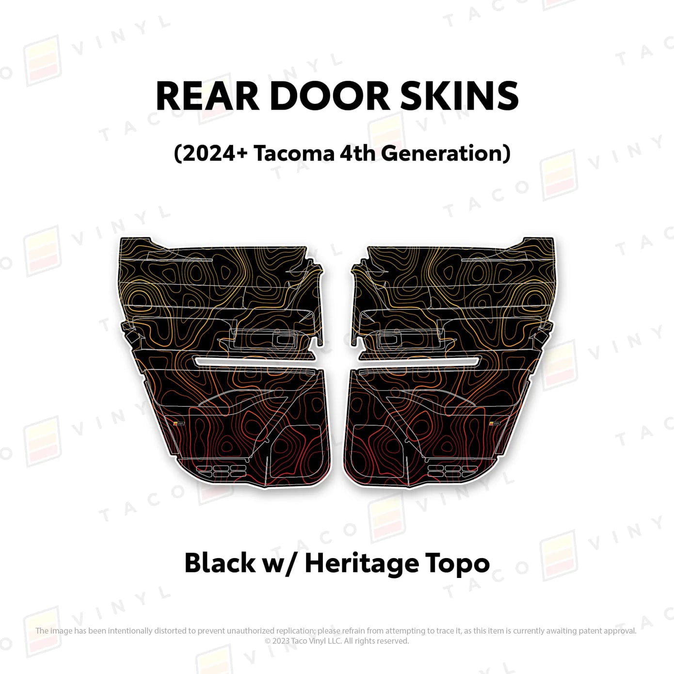 TacomaForce Rear Driver/ Passenger / Black w/ Heritage Topo 4th Gen Tacoma Door Skins