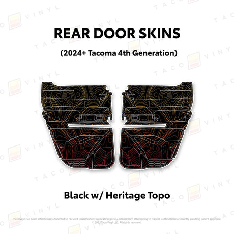 TacomaForce Rear Driver/ Passenger / Black w/ Heritage Topo 4th Gen Tacoma Door Skins