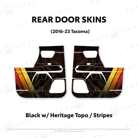 TacomaForce Rear Driver/ Passenger / Black w/ Heritage Topo/ Stripes 2016-2023 3rd Gen Tacoma Door Skins – Ultimate Protection & Style