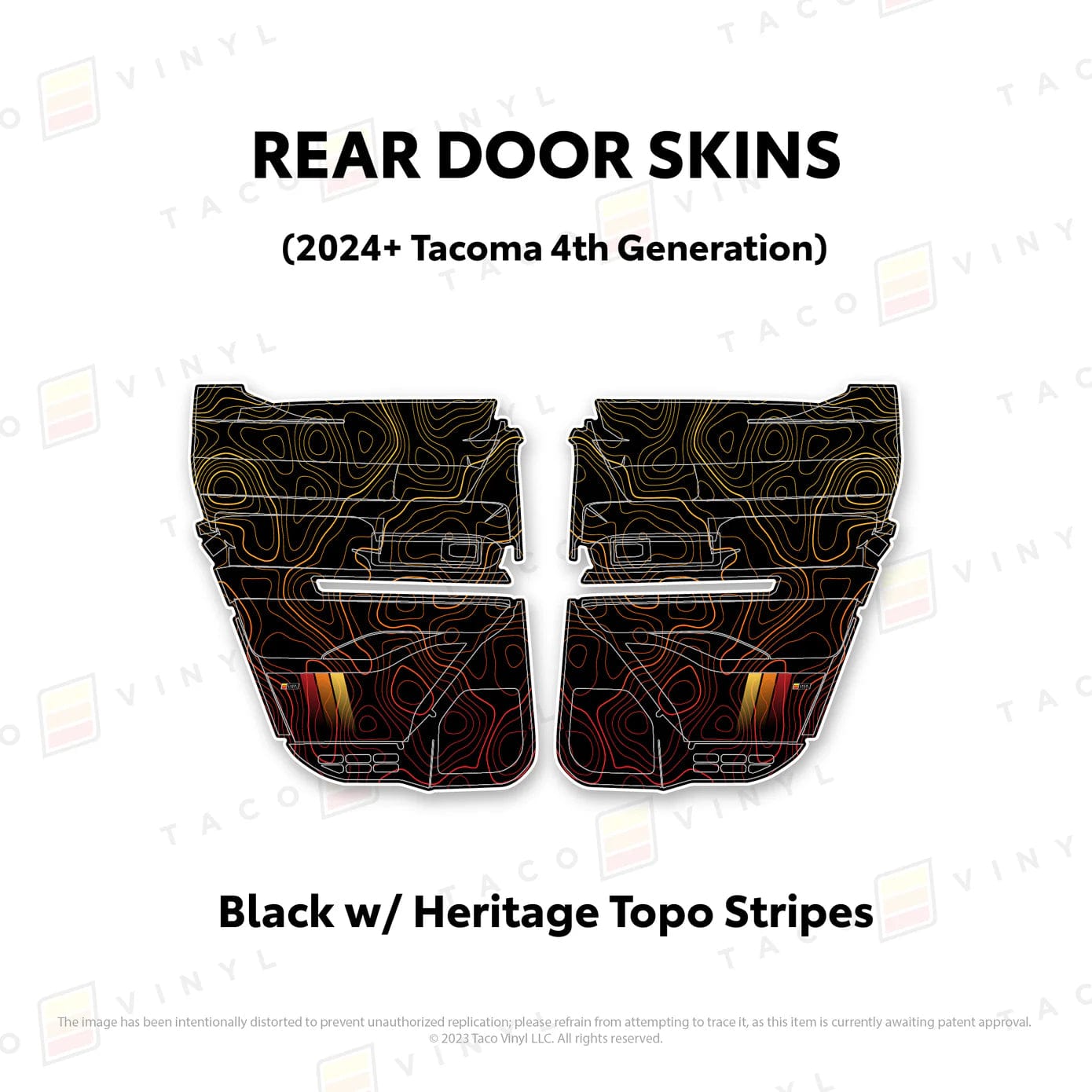 TacomaForce Rear Driver/ Passenger / Black w/ Heritage Topo/ Stripes 4th Gen Tacoma Door Skins