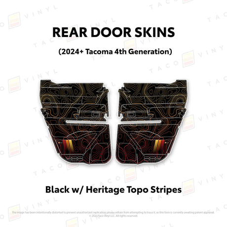 TacomaForce Rear Driver/ Passenger / Black w/ Heritage Topo/ Stripes 4th Gen Tacoma Door Skins