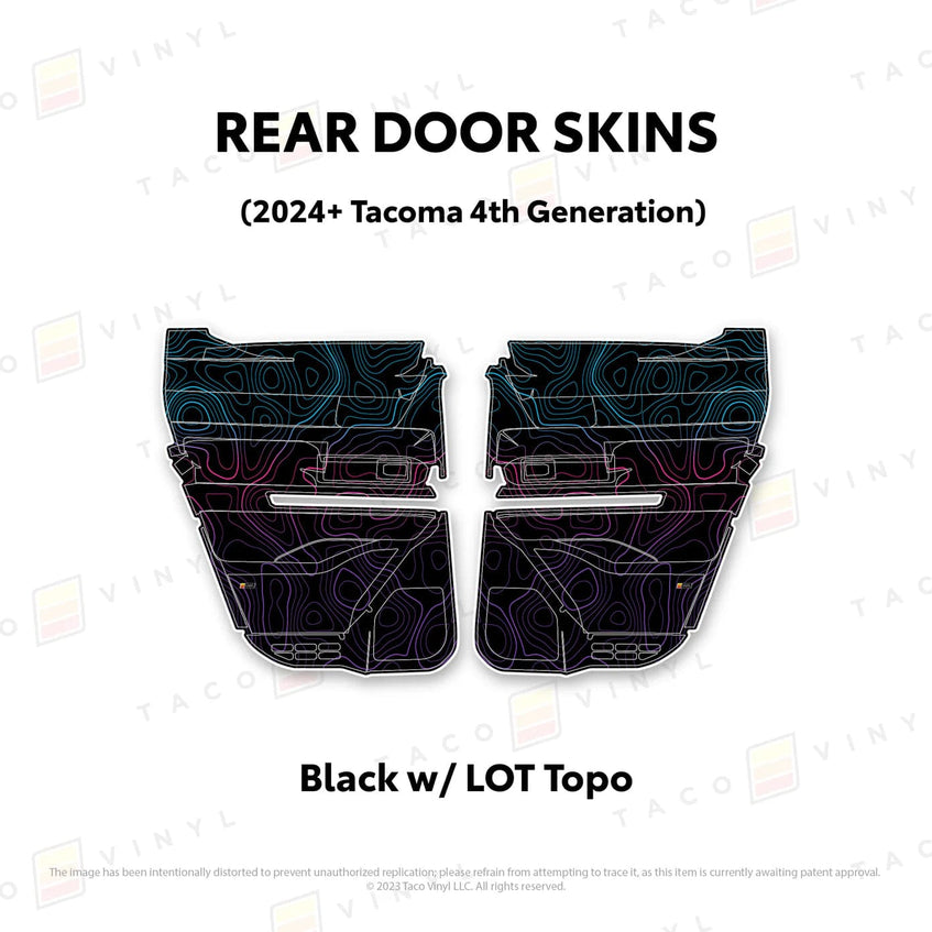 TacomaForce Rear Driver/ Passenger / Black w/ LOT Scheme Topo 4th Gen Tacoma Door Skins