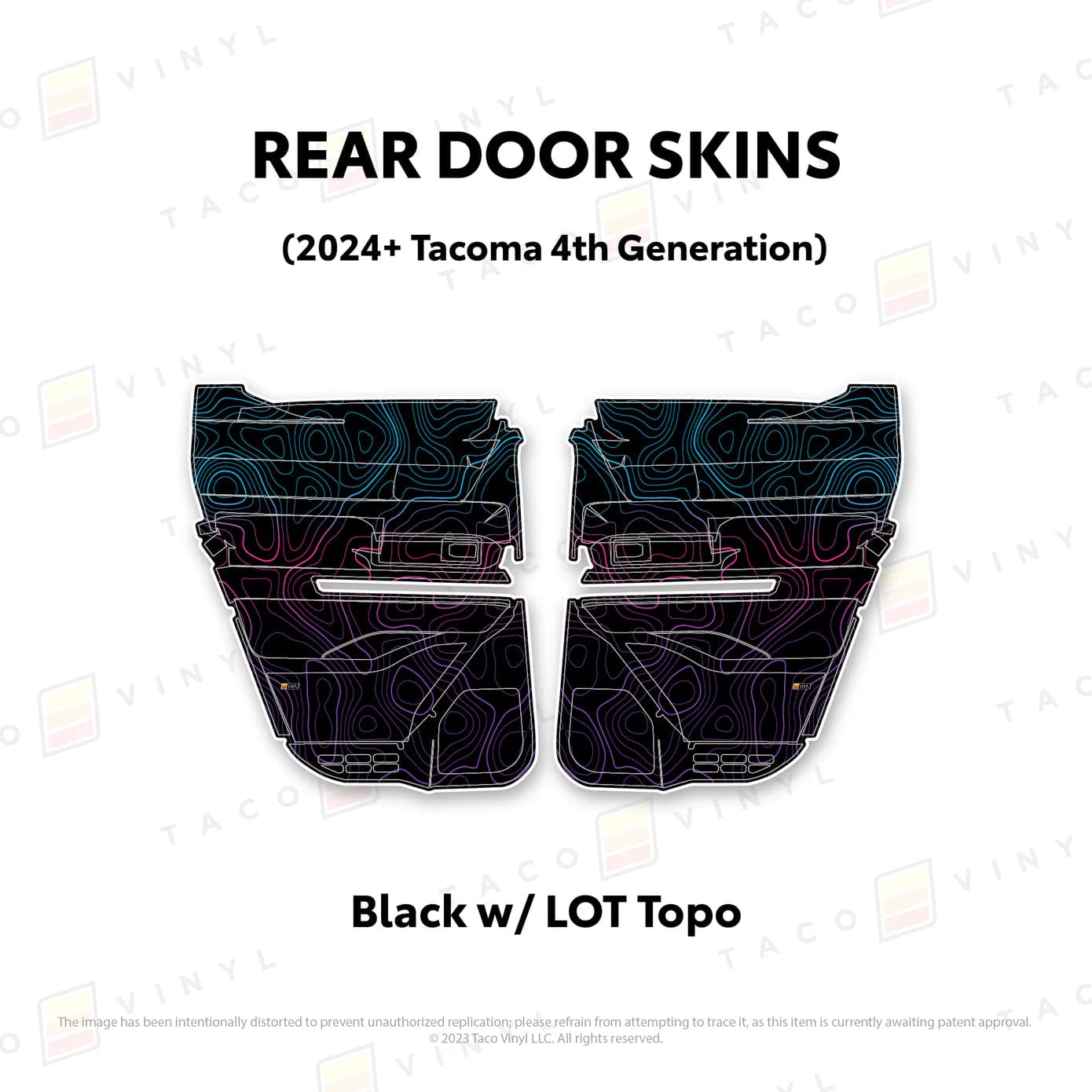 TacomaForce Rear Driver/ Passenger / Black w/ LOT Scheme Topo 4th Gen Tacoma Door Skins