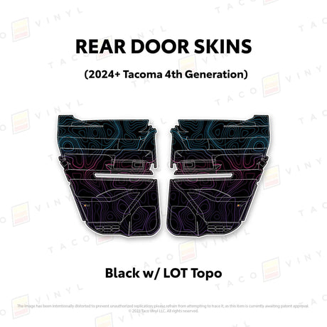 TacomaForce Rear Driver/ Passenger / Black w/ LOT Scheme Topo 4th Gen Tacoma Door Skins
