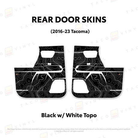 TacomaForce Rear Driver/ Passenger / Black w/ White Topo 2016-2023 3rd Gen Tacoma Door Skins – Ultimate Protection & Style