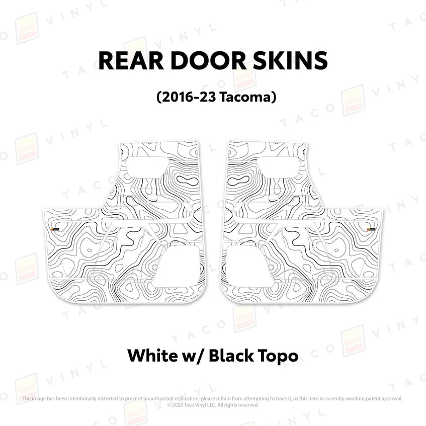 TacomaForce Rear Driver/ Passenger / White w/ Black topo 2016-2023 3rd Gen Tacoma Door Skins – Ultimate Protection & Style