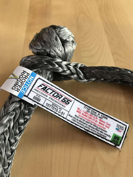 TacomaForce Soft Shackle 10 Inch Soft Shackle 7/16 Diameter Standard Duty Gray Factor 55