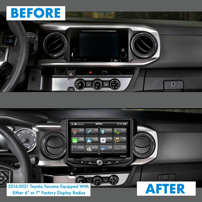 TacomaForce TOYOTA TACOMA (2016-2022) Heigh10 RADIO REPLACEMENT KIT - INCLUDES 10" TOUCHSCREEN RADIO & PLUG-AND-PLAY INSTALLATION