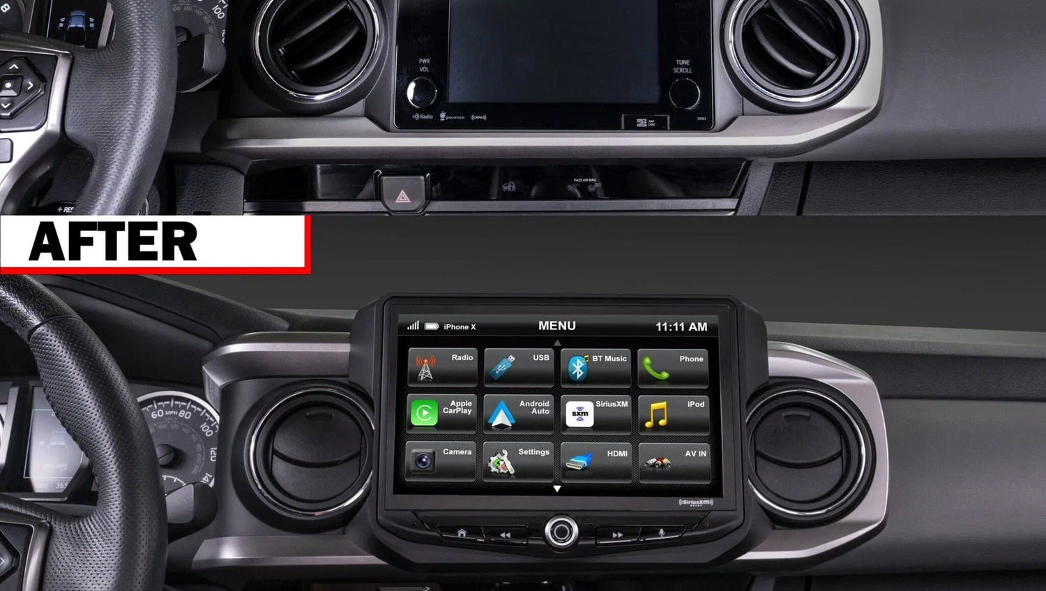 TacomaForce TOYOTA TACOMA (2016-2022) Heigh10 RADIO REPLACEMENT KIT - INCLUDES 10" TOUCHSCREEN RADIO & PLUG-AND-PLAY INSTALLATION