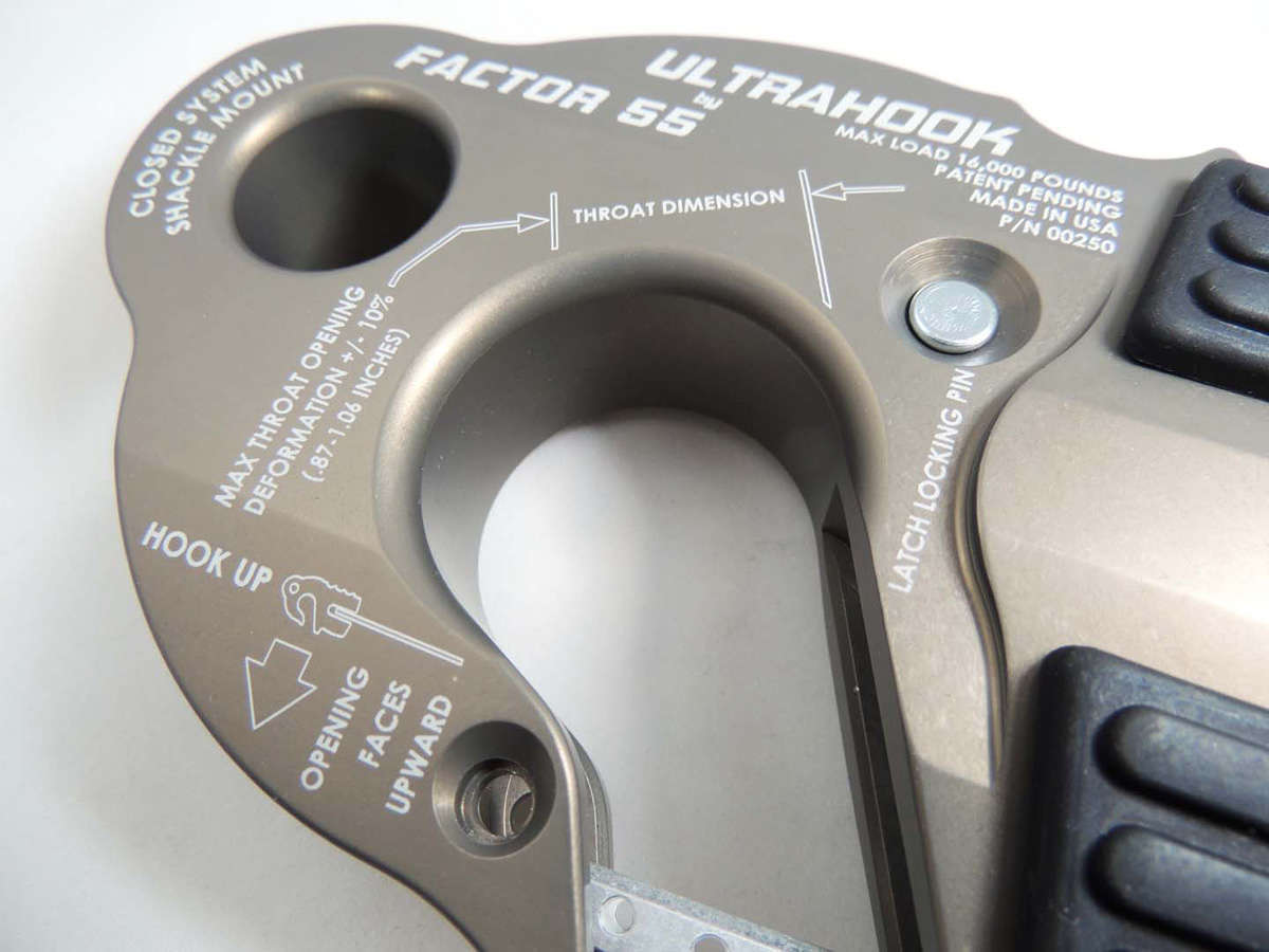 TacomaForce Winch Hook UltraHook Winch Hook W/Shackle Mount Gray Factor 55