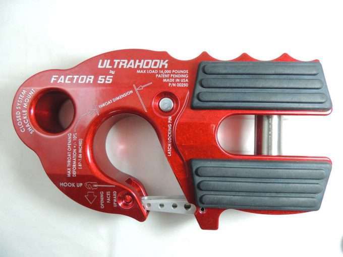 TacomaForce Winch Hook UltraHook Winch Hook W/Shackle Mount Red Factor 55