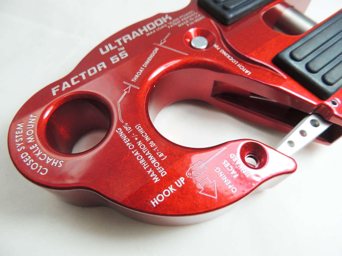 TacomaForce Winch Hook UltraHook Winch Hook W/Shackle Mount Red Factor 55