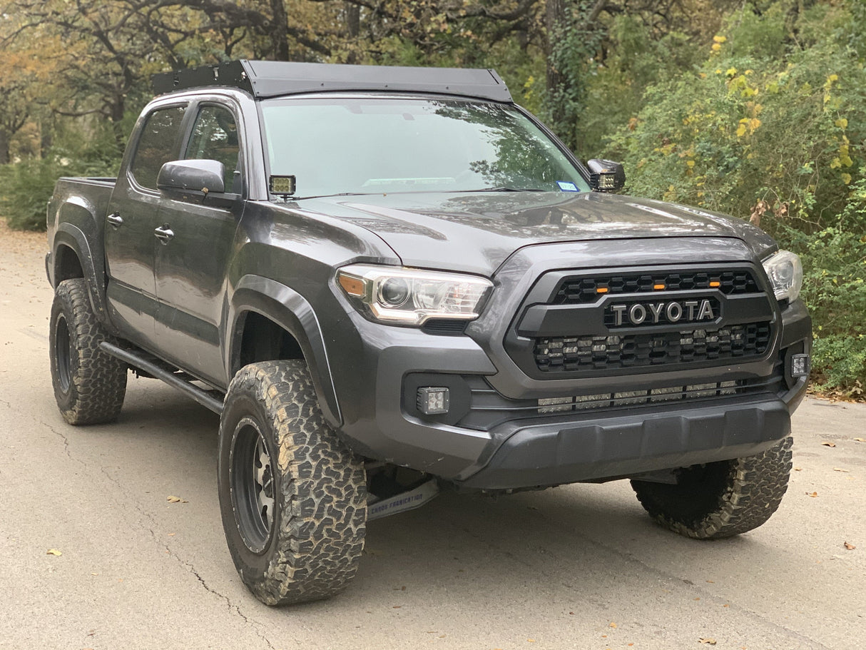 Apex Fabworks Roof Rack Child 2005-2021 Toyota Tacoma Premium Roof Rack - 42 in White Dual Row COMBO Beam // LED LIGHT BAR - BLUE  SMALL // No Lights