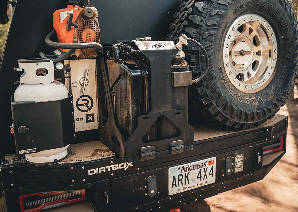 Backwoods Adventure Mods Fuel Storage Jerry's Can Holder - Dual Universal Jerry Can Carrier