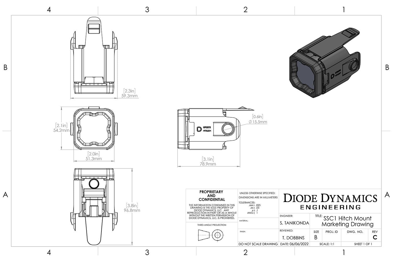 Diode Dynamics C1R + Brake HitchMount LED Pod Reverse Kit For 2005-2015 Toyota Tacoma